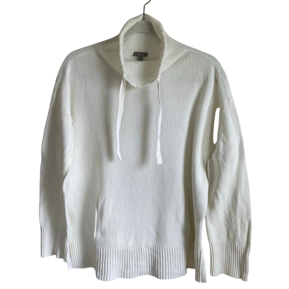 T by Talbots Funnel Neck Sweater Sz S Cream Pullover Casual Minimalist Neutral